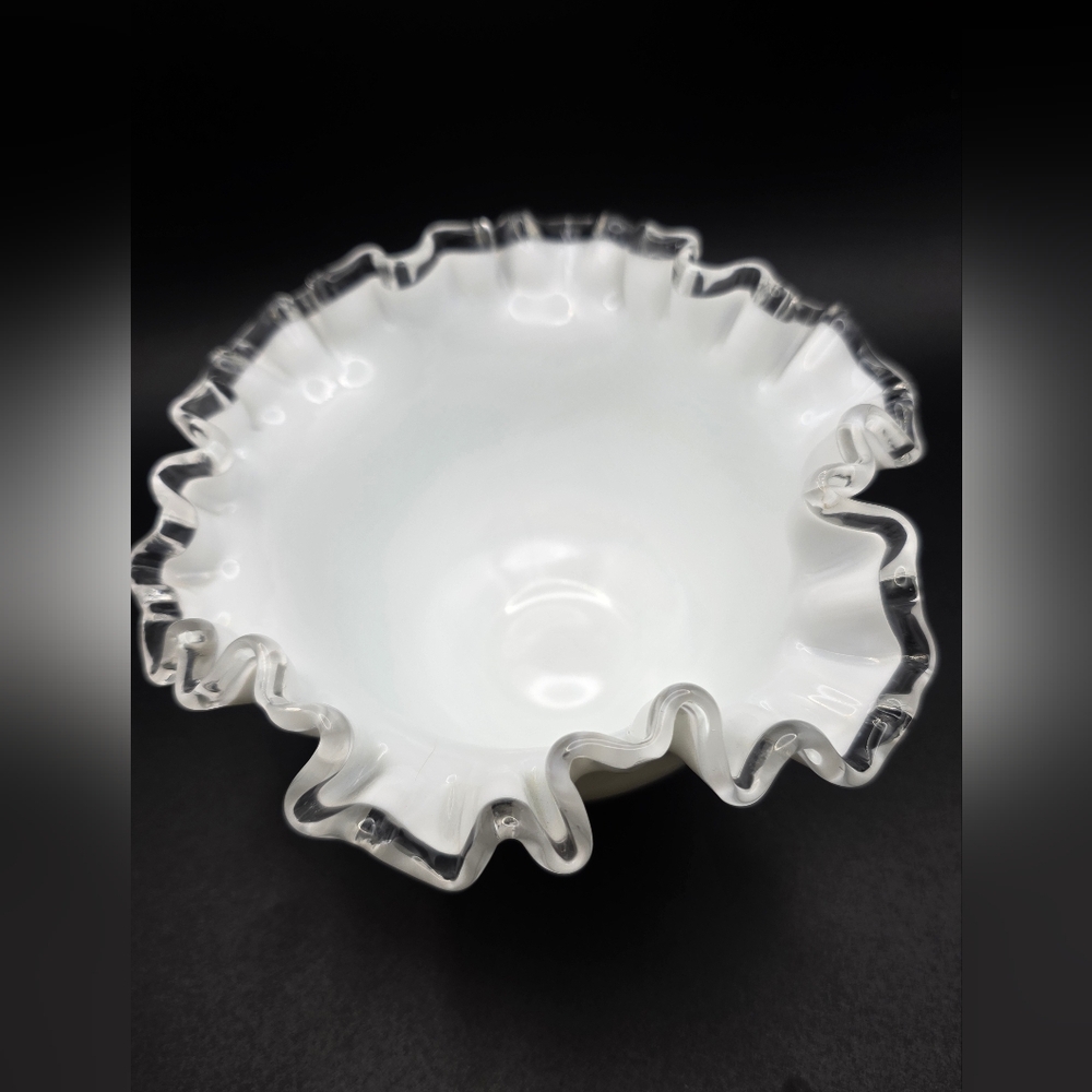 Fenton White Ruffled Glass Bowl